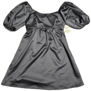 Altar'd State Satin Puff Cut Out Sleeve Mini Dress Women's Size M Black NWT